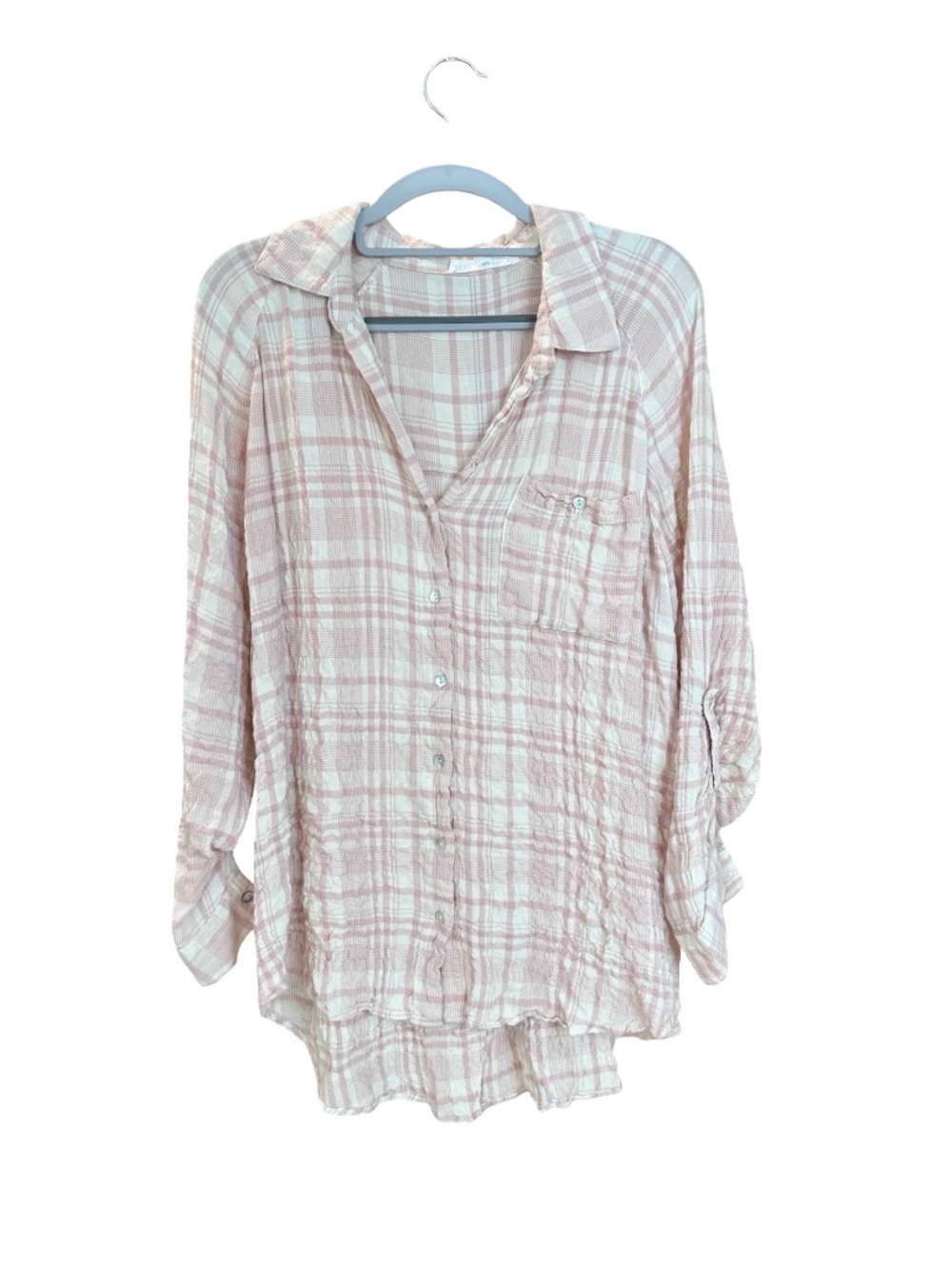 Jane + Delancey Crinkle Gauze Button Down Shirt Tunic Relaxed Fit Top Med